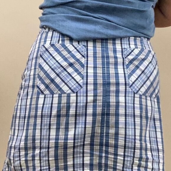 CROFT and BARROW Blue White Diagonal Plaid Skort Skirt Lined Womens Size 14 - Picture 7 of 14